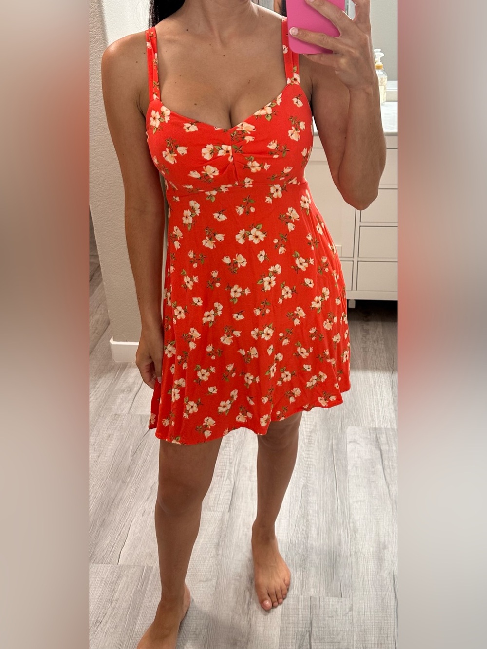GAP Red Floral Mini Dress with Sweetheart Neckline